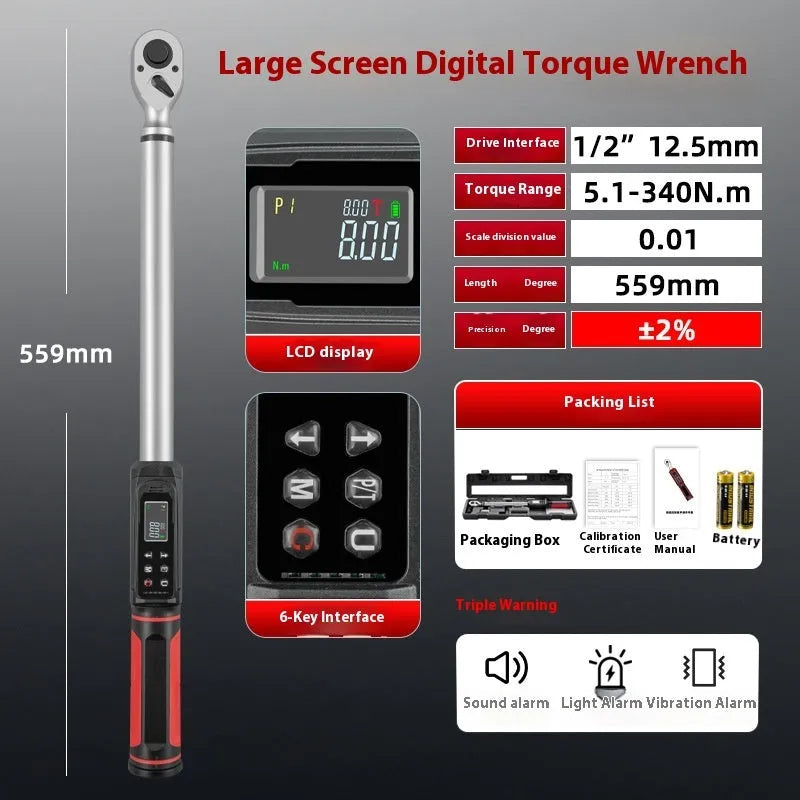 Digital display torque wrench with chrome-vanadium steel construction and electroplated finish