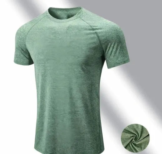 Polyester quick-dry tight stretch running short sleeve top in black, grey, green, pink colours