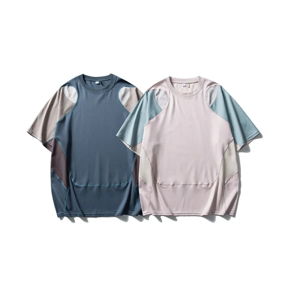 Men's loose fit patchwork t-shirt in a cotton blend fabric, shown in Galaxy Blue colour