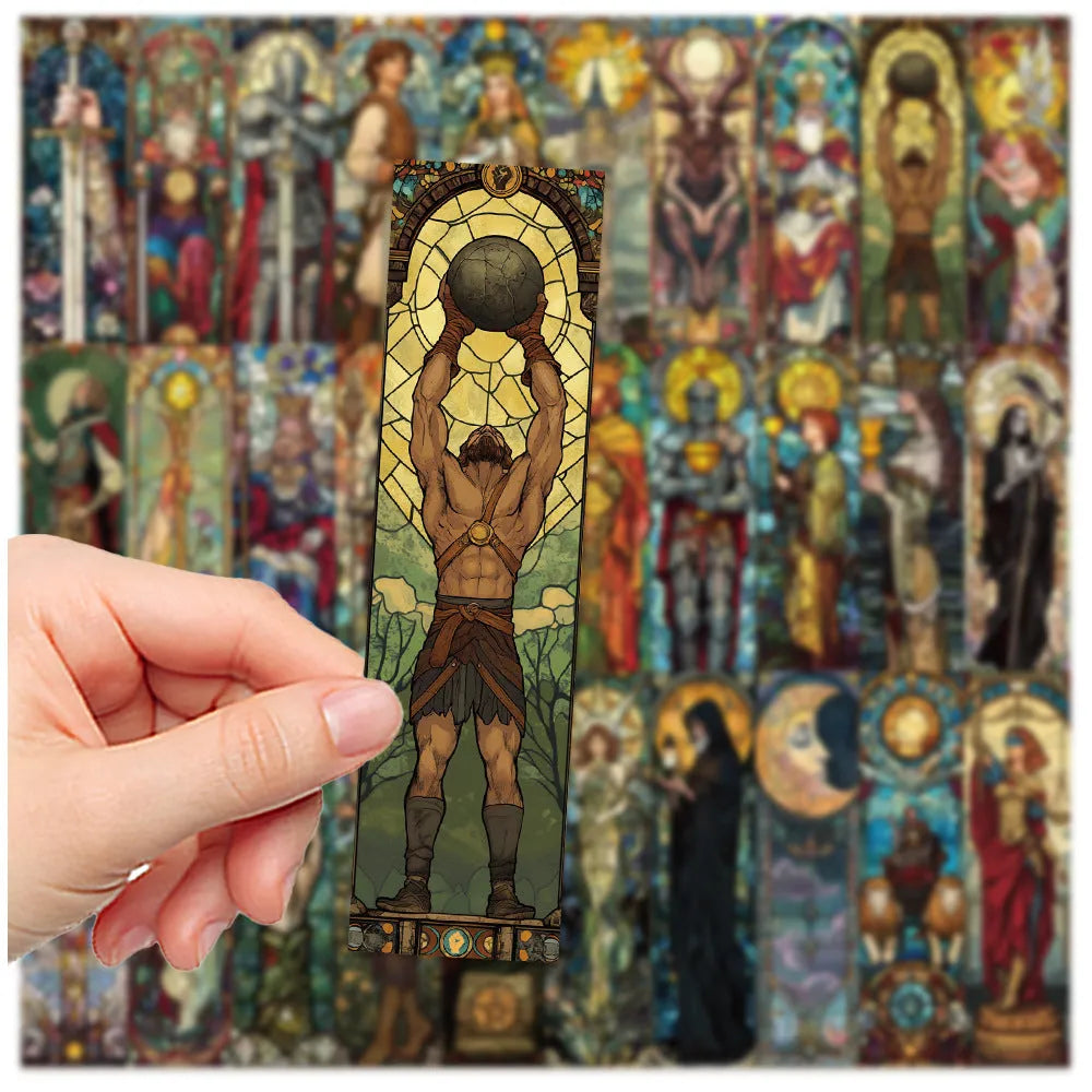 Set of 30 cute painted glass tarot paper bookmarks with handmade style designs including QH389.
