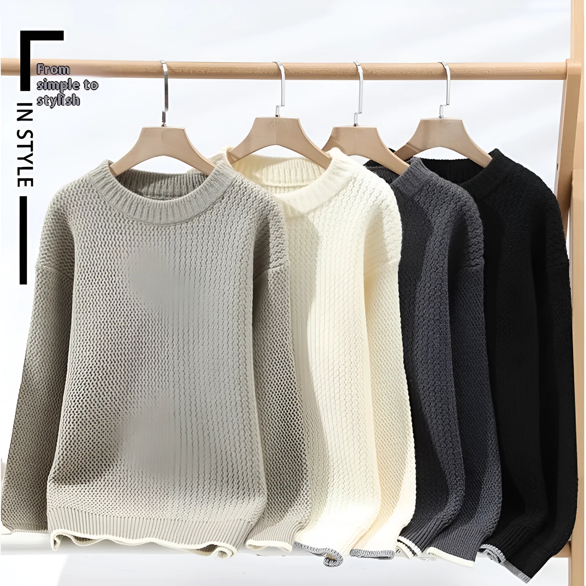 Men's grey casual pullover sweater with round neck and long sleeves for autumn wear