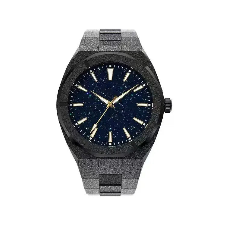 Men's business watch with frosted stainless steel case and luminous hands in silver colour option