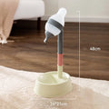 Green height-adjustable pet standing water dispenser with a detachable pole and bowl on a stable base.