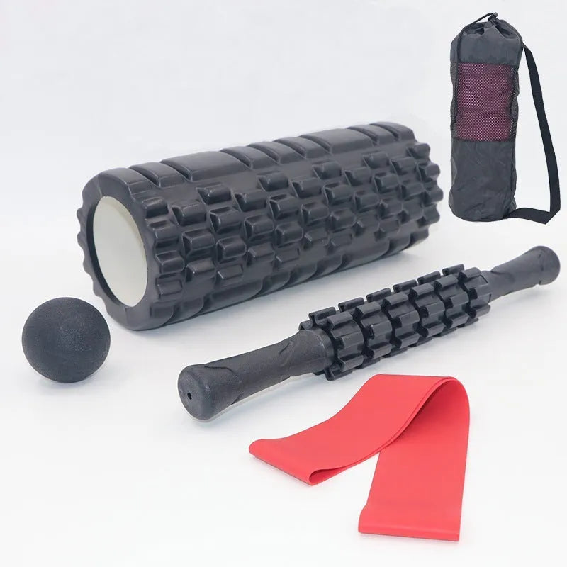 Black six-piece foam massage roller measuring 33cm length for fitness and health applications