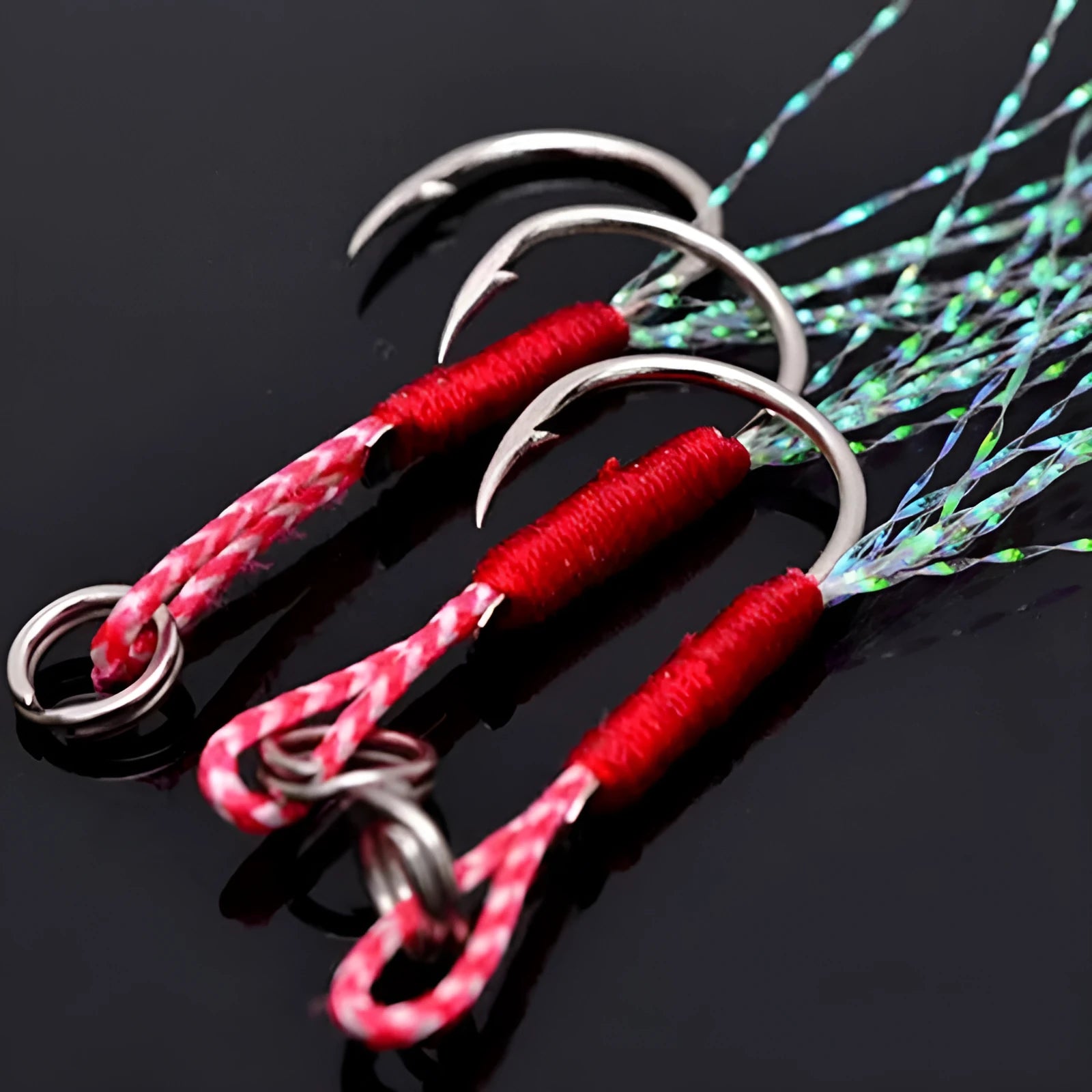 Bright wire iron plate single fishing hook for sea fishing, shown in multiple sizes.