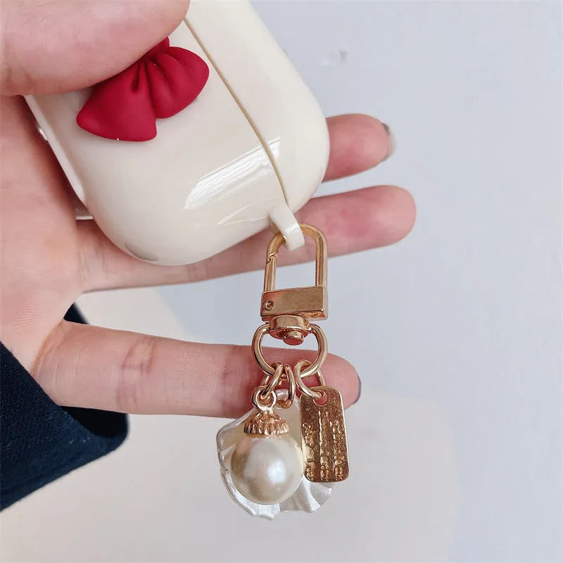 Beige red bow shell TPU clamshell case for AirPods Pro and other models