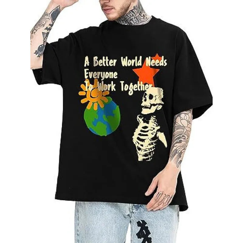 Men's printed streetwear sports t-shirt in polyester flat mop cloth fabric with digital pattern