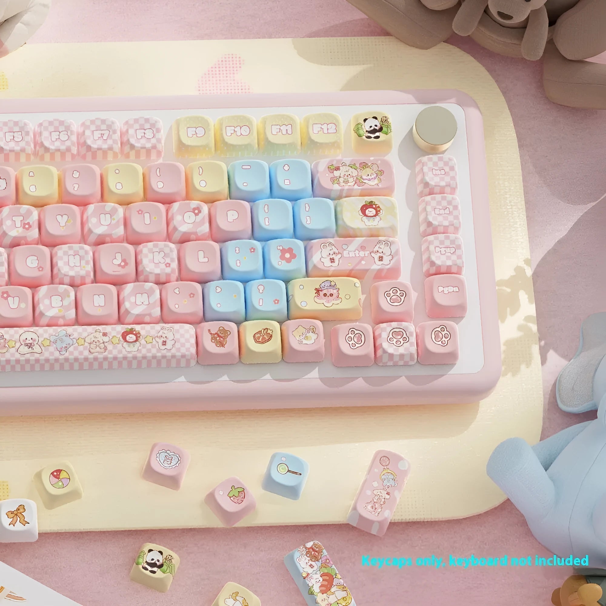 Clip Doll mechanical keyboard keycaps with sublimation printed cute designs for keyboard customisation