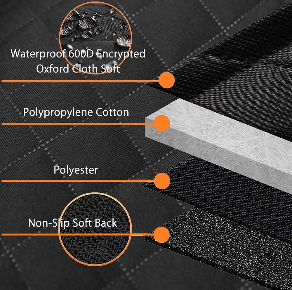 Black orange edge waterproof pet car mat with mesh window and accessory pocket