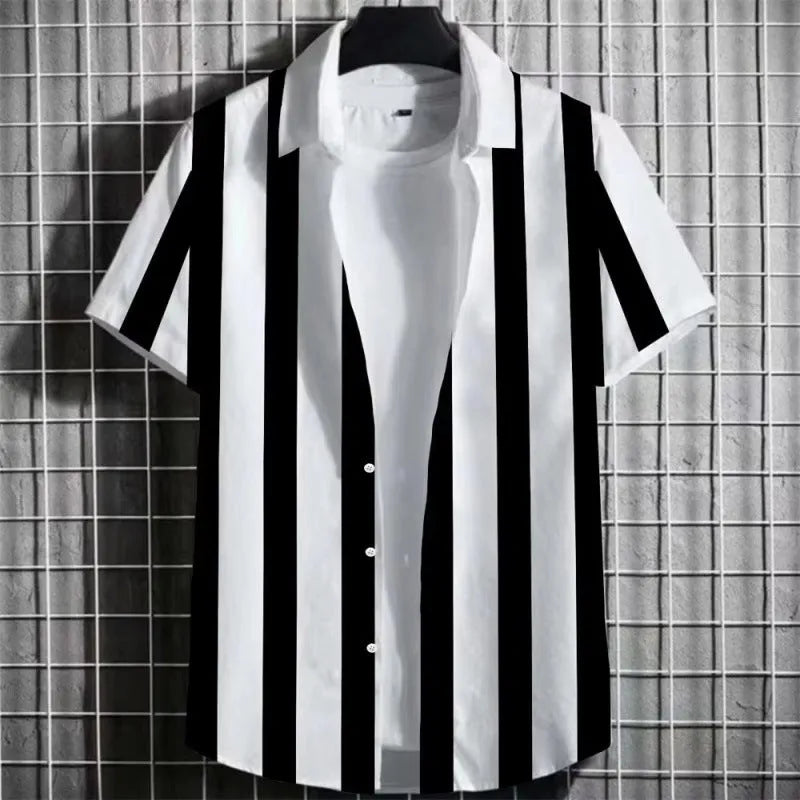 Men's striped short sleeve linen T-shirt with 3D printed texture, shown in multiple colour options.
