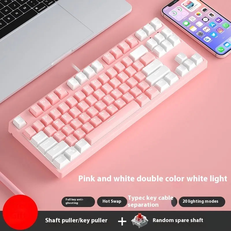 87-key wired mechanical gaming keyboard with multi-colour keycaps on a metal body.