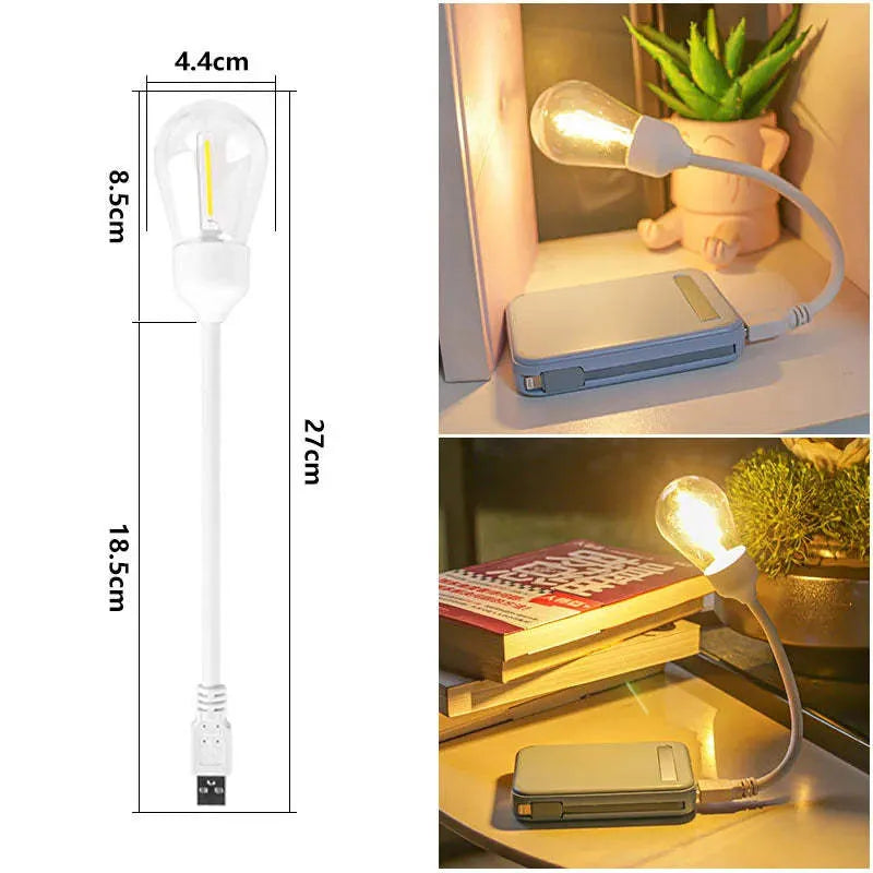Folding USB rechargeable night light with tungsten filament bulb design in S14 format