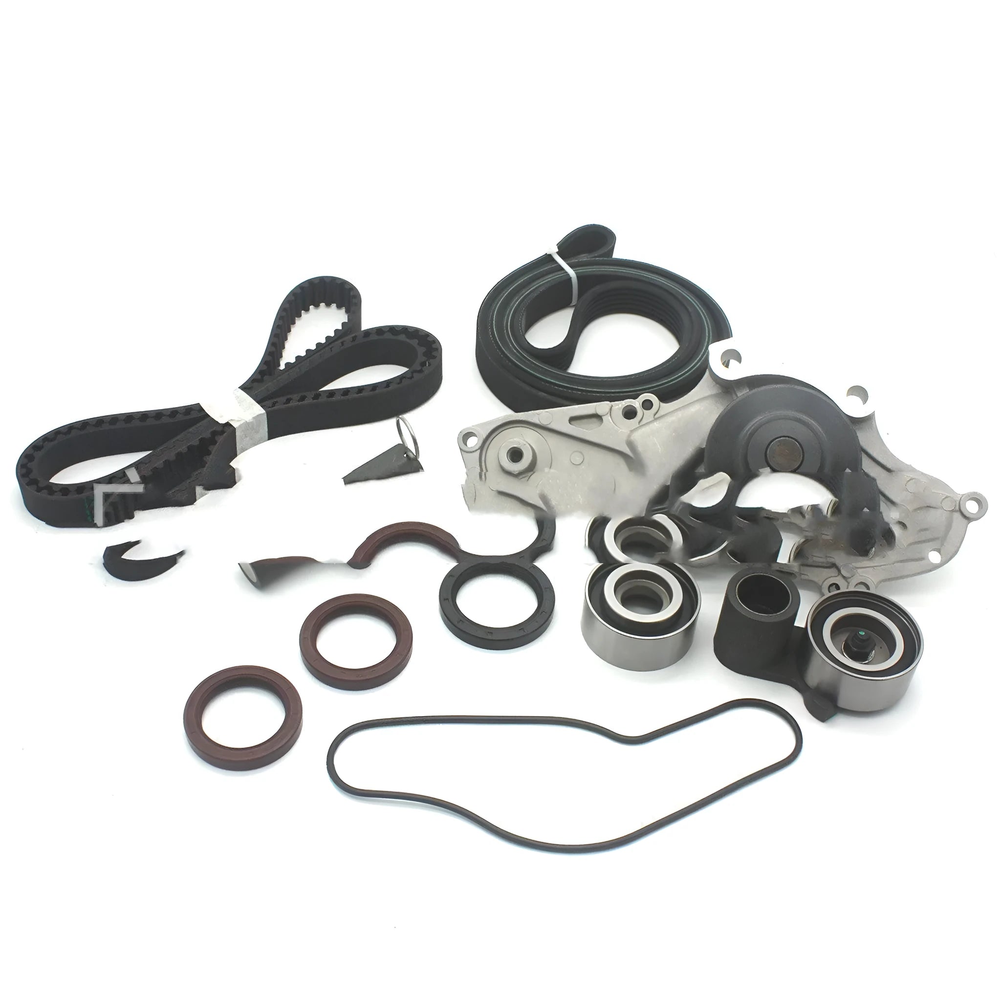 Metal automotive belt and water pump assembly components measuring 28x18x16cm