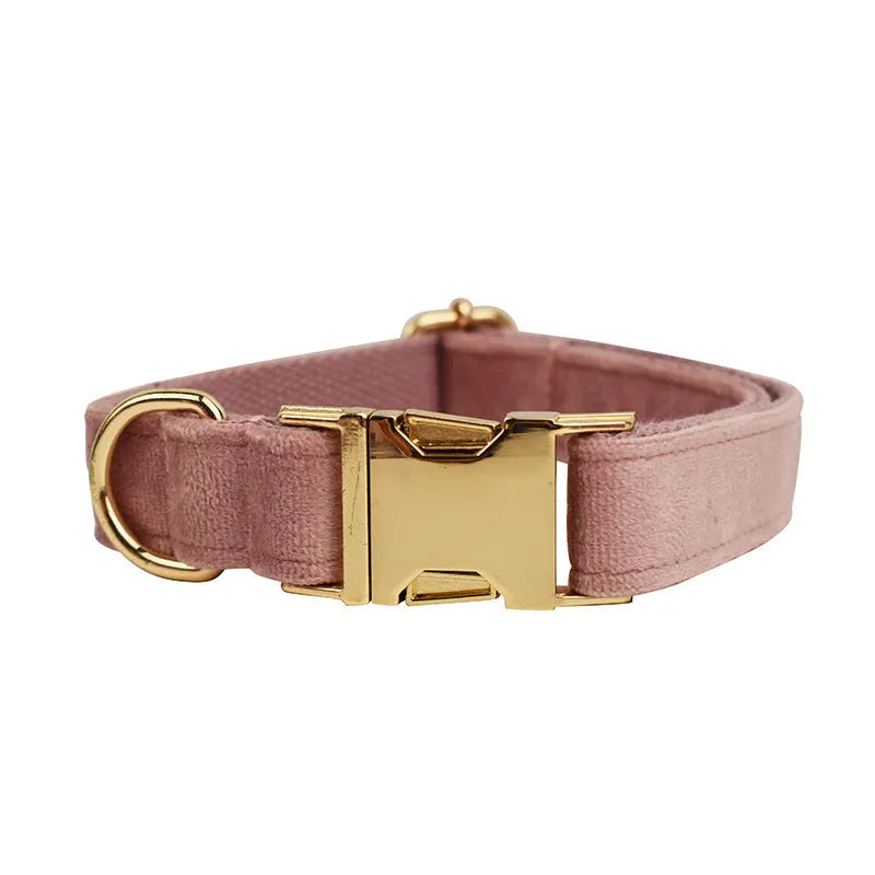 Light purple pink velvet dog collar and leash set with decorative flower accessories