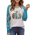 Sky blue Halloween t-shirt with 3D pumpkin print, long sleeves, regular fit