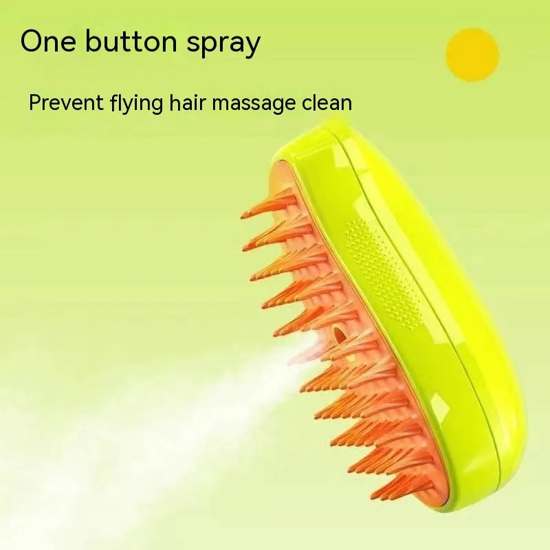 3-in-1 cat steam brush 9.6x7x5cm plastic pet grooming comb in green or yellow