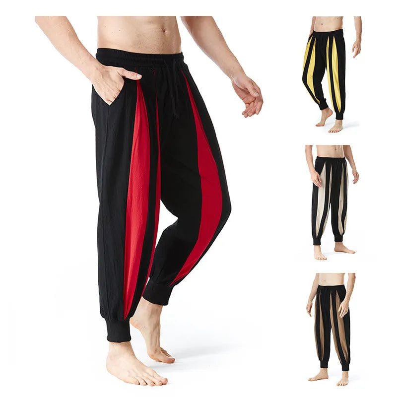Men's straight-leg casual trousers in brown, khaki, red, or yellow colour options.
