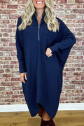 Women's solid colour loose knitted dress with raglan sleeves on a hanger