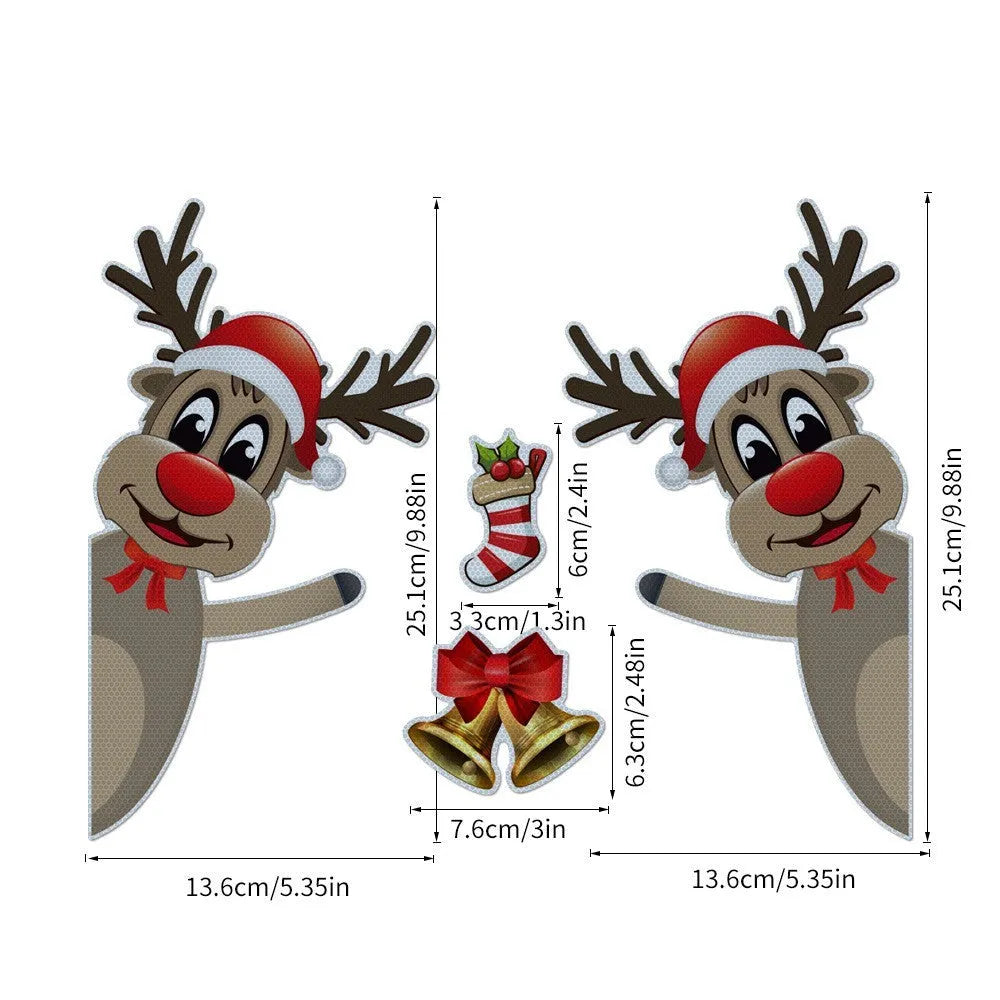 Christmas elk bell magnetic luminous reflective bumper sticker set on vehicle