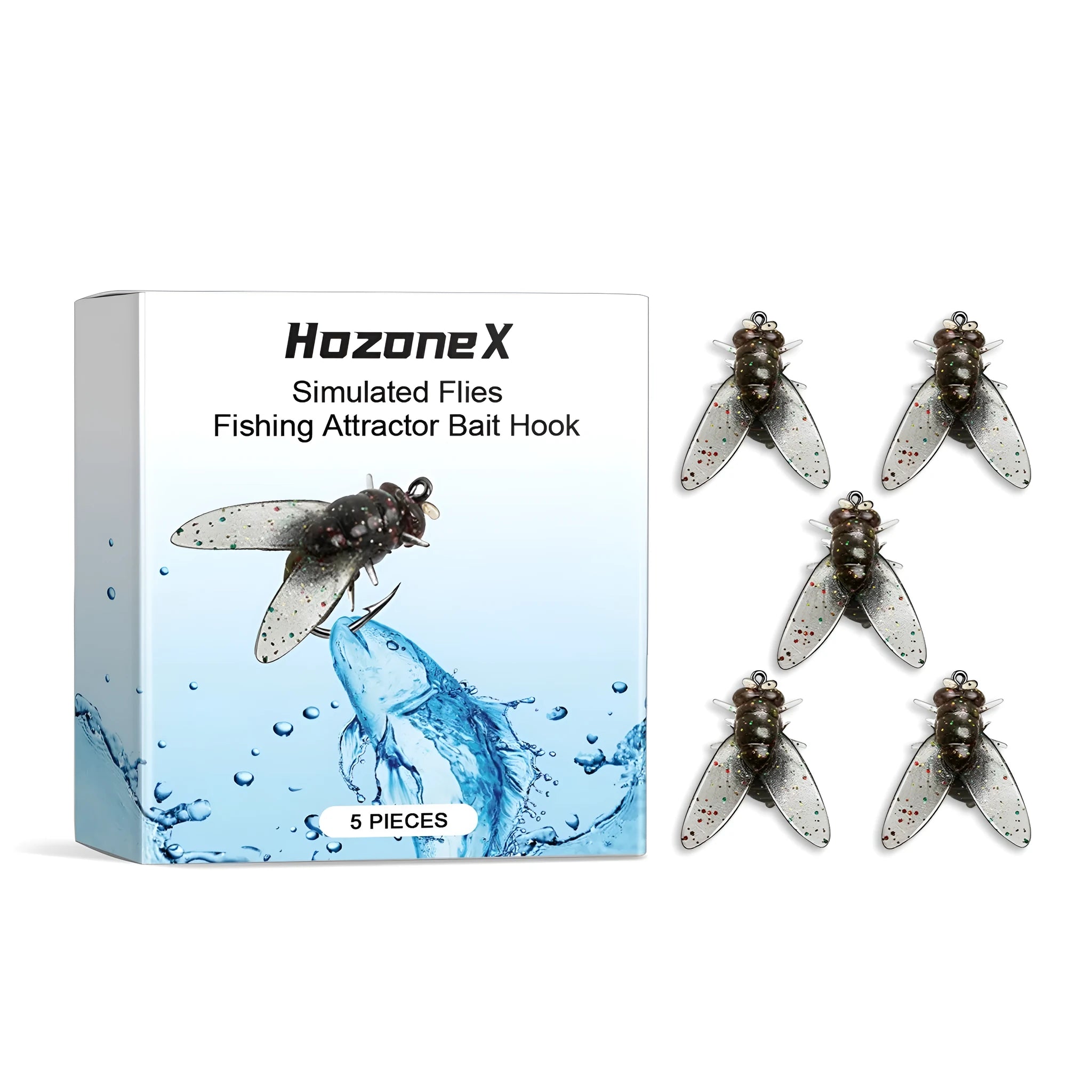 Five small, soft silicone and TPR biomimetic insect lures for fly fishing, each measuring 1.5cm.
