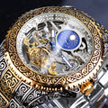 Forsining yellow skeleton tourbillon mechanical watch with stainless steel case