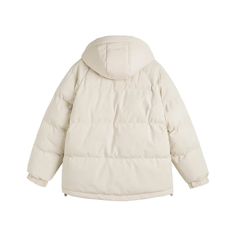 Loose winter cotton-padded coat in cardigan style with side seam pockets