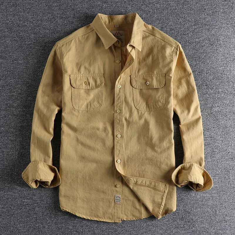 Men's white and light blue cotton long sleeve shirt in cardigan style