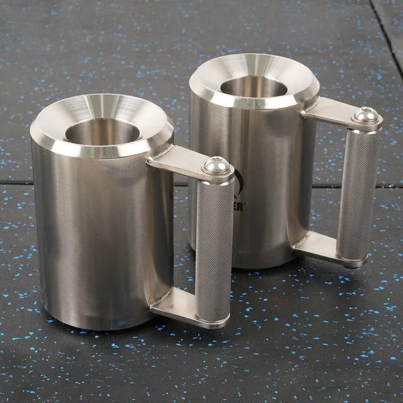Silver stainless steel dumbbell cup overload weight plate showing 8kg cast iron construction