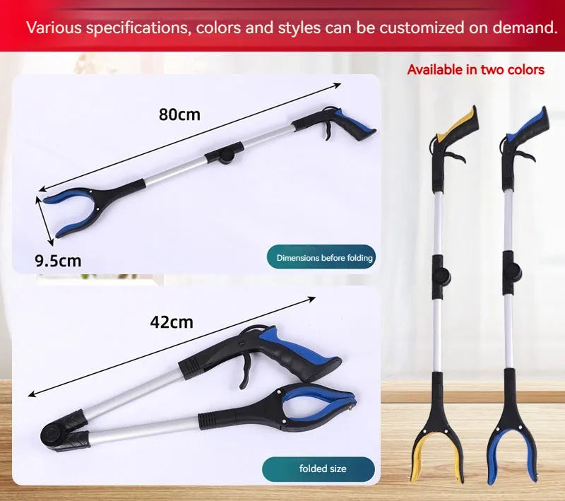Foldable aluminium rubbish clamp with extended 80cm length and coloured handle