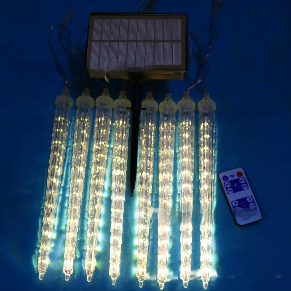 Ice cone shaped meteor shower solar festoon lamp for outdoor garden decoration