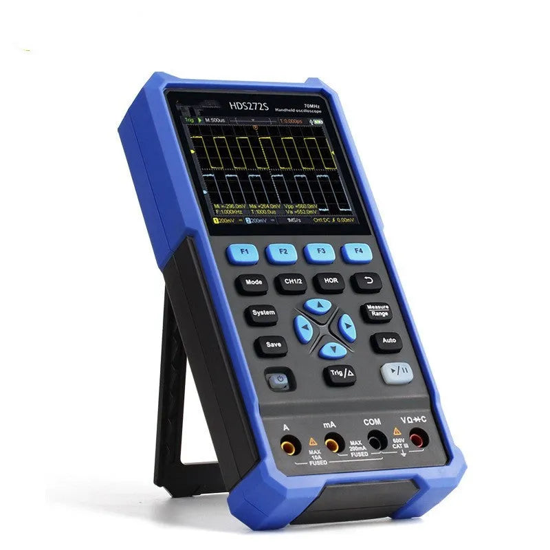 Handheld digital oscilloscope with probe and accessories for automotive diagnostics and electronics repair