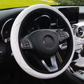 Elastic PU leather steering wheel cover with embossed corrugated texture, shown in a black and red two-tone colour option.