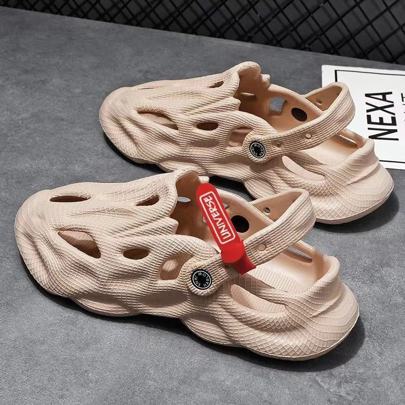 Coconut EVA closed toe slippers in grey colour showing hole pattern design and Korean style