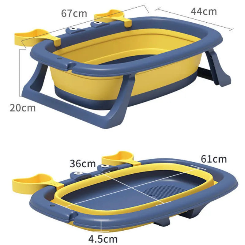 Blue foldable portable pet bathing tub for small dogs and cats on a non-slip base.