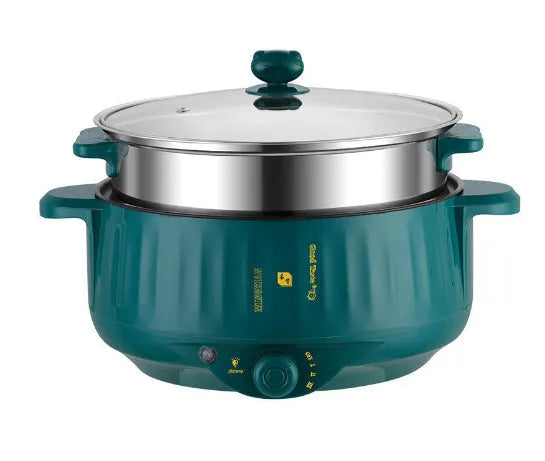 Stainless steel electric cooking pot with non-stick surface and anti-dry burn function in green or white colour