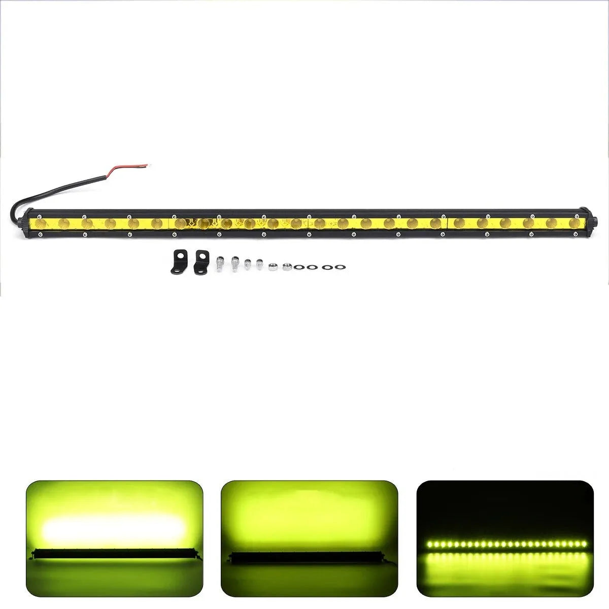 25-inch long silver aluminium single row LED car light bar with mounting brackets
