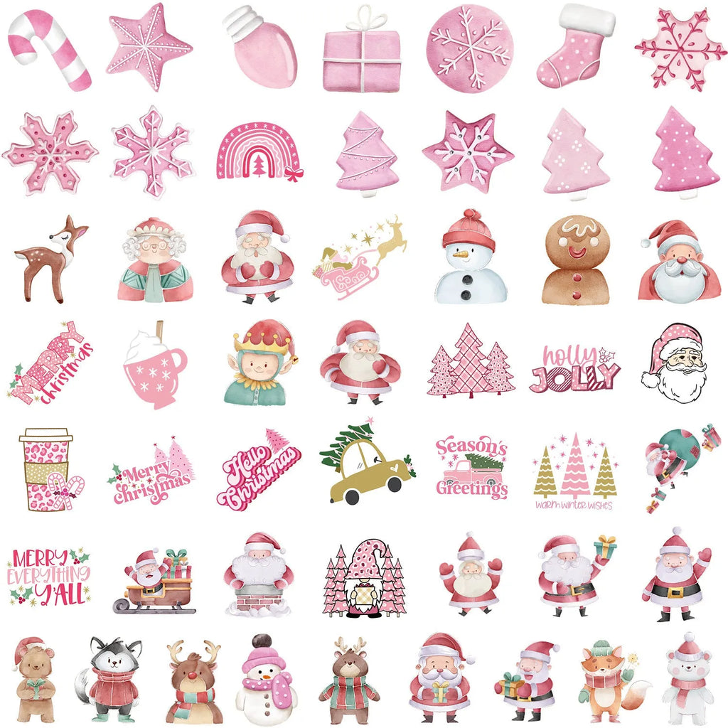 50 waterproof Christmas vinyl stickers 4-8cm for phone, laptop, guitar, and notebook decoration