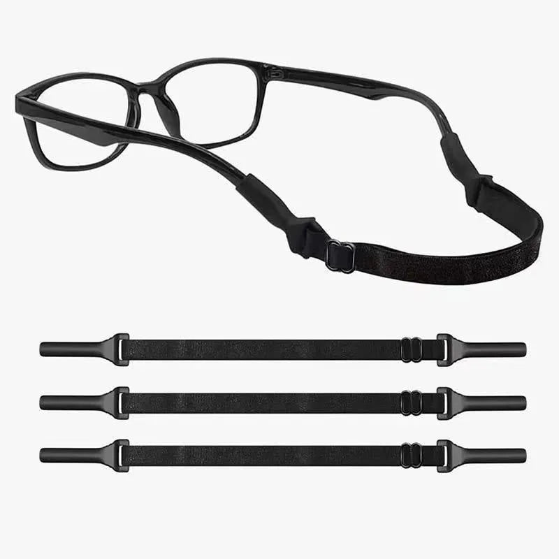 Black adjustable glasses cord with silicone earpiece ends for securing eyewear