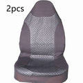 Black quilted automotive seat covers showing PU and polyester fabric construction with plastic hook fasteners