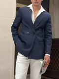 Men's striped double-breasted polyester blazer in regular fit with classic design
