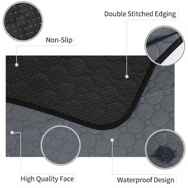 Grey and khaki washable waterproof dog pee pads on a wooden floor.
