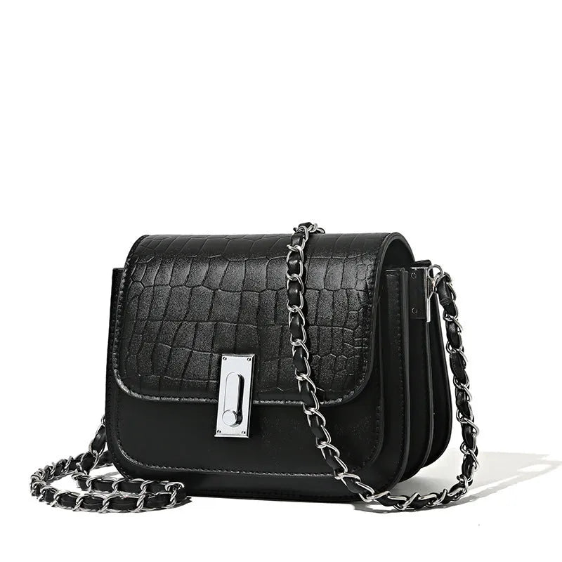 Women's soft PU shoulder bag with chain strap in black, white or green colour