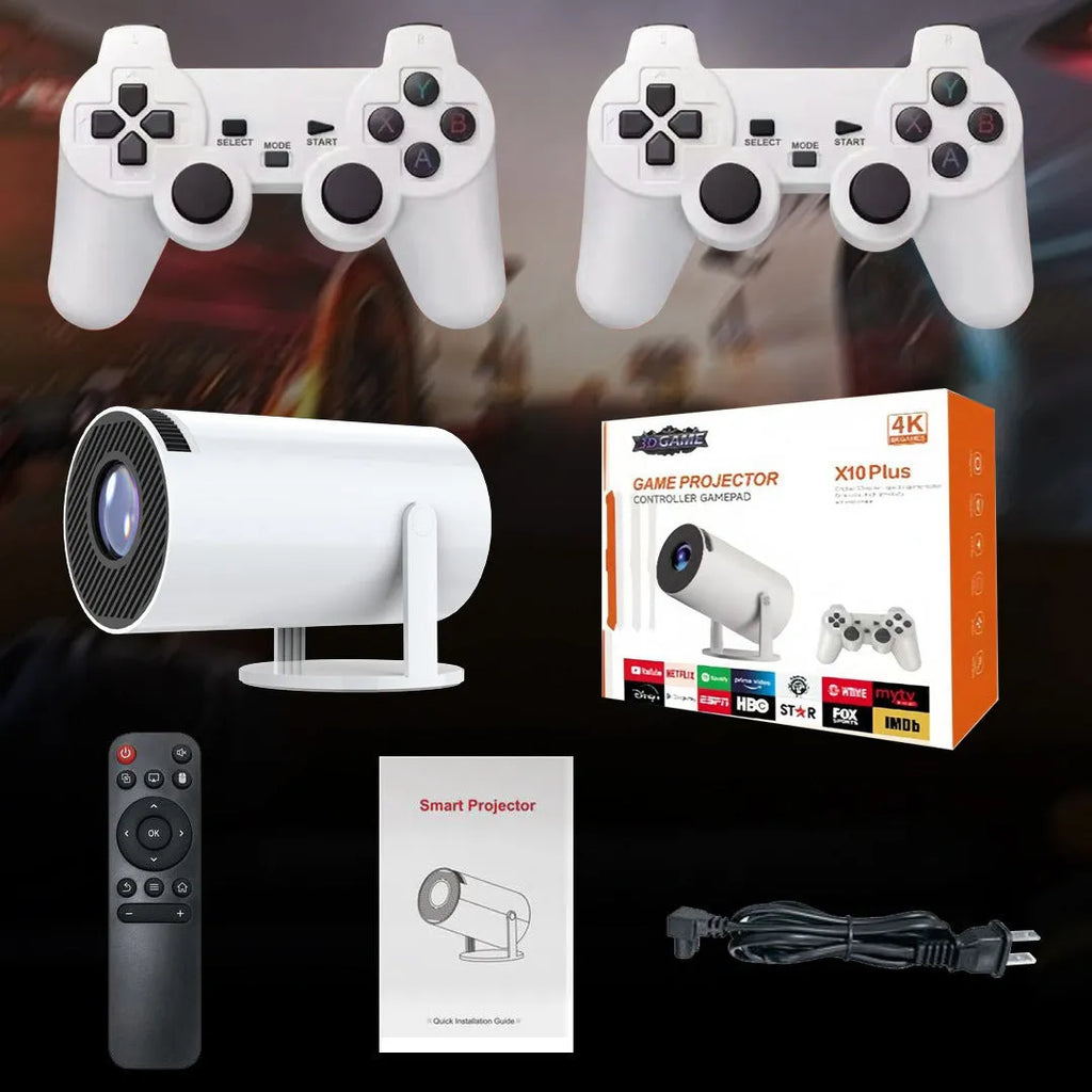 White Barrel X10 PLUS portable smart wall projection game machine HD projector with gamepad and remote control