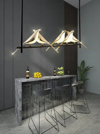 Modern black aluminium alloy chandelier with adjustable height on a ceiling.