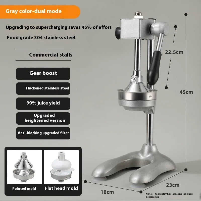 Stainless steel manual vertical citrus juicer with zinc alloy construction