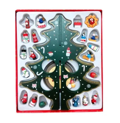 Hand-painted red and green wooden desktop Christmas tree decoration in large size.