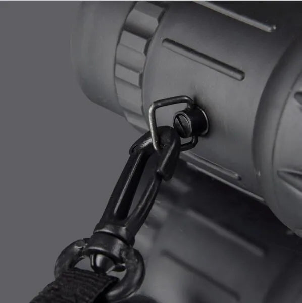 Black 16x52 high power monocular telescope with wide-angle lens and eyepiece focus adjustment.