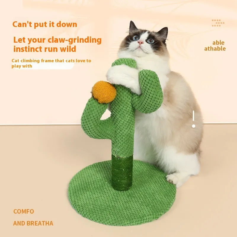 Cactus-shaped cat scratching climbing pole with sisal rope wrapping for claw maintenance