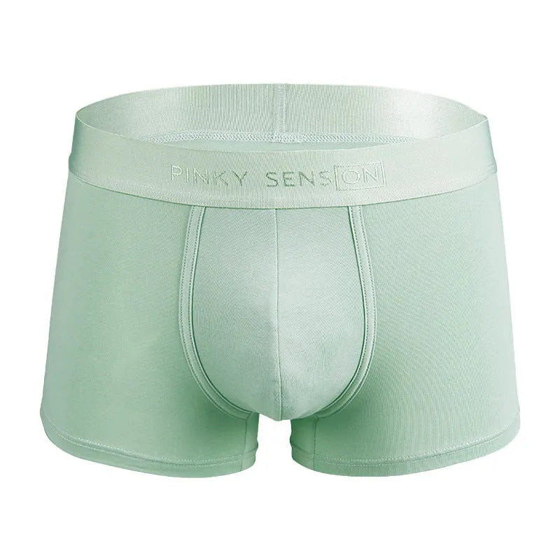 Men's solid colour cotton boxer shorts in black, white, silver grey, and light green