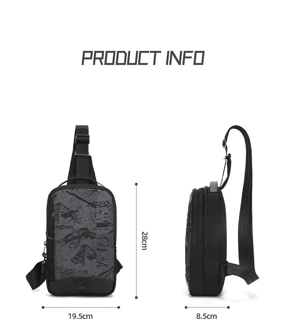Casual black TPU chest bag with camouflage pattern and shoulder strap